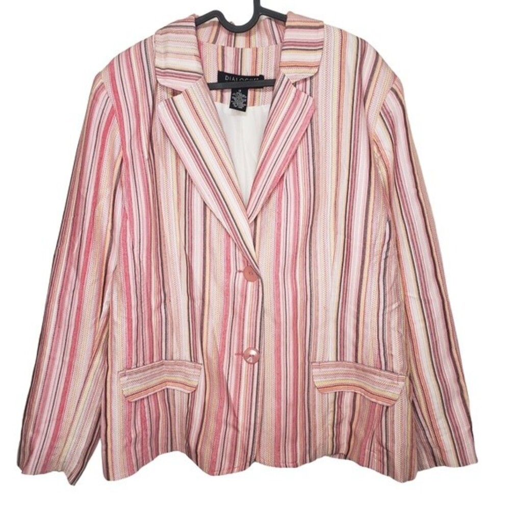 Dialogue Pink Muli-Colored Striped Blazer - 1X